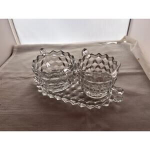 Vintage Clear Creamer and Sugar Set with Tray